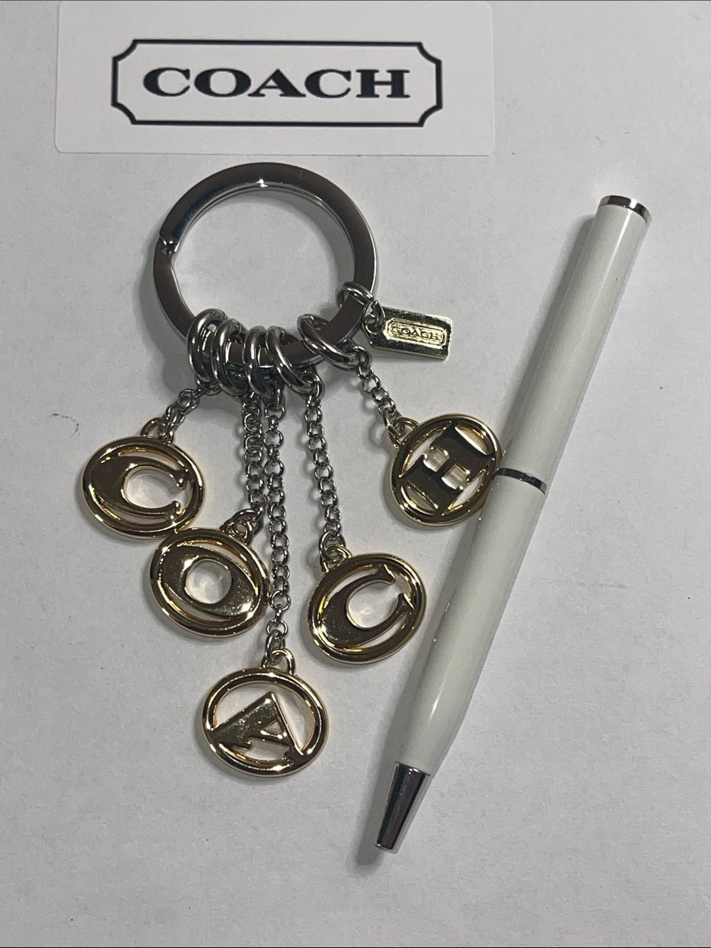 Coach Gold and Silver Letter Charm Keyring and Coach Pen